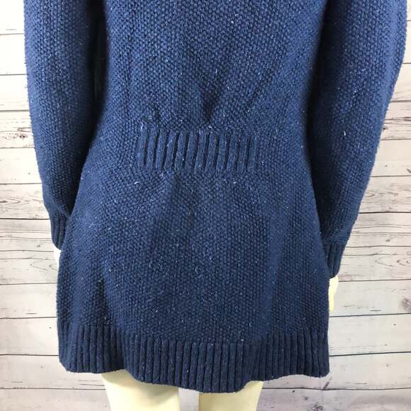 L.L Bean Blue Speckled Chunky Knit shawl collar open front Cardigan size small - Picture 10 of 12